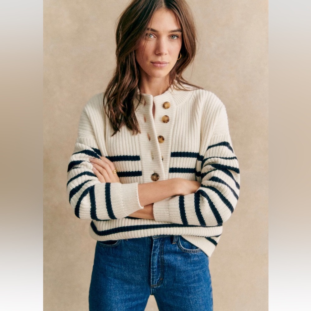 Sezane Lucas Jumper XXS Ecru / Navy
